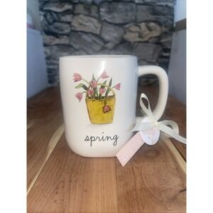 Rae Dunn Spring Basket Of Tulips Coffee Tea Mug Cup 18 oz Ceramic Floral Jug NEW